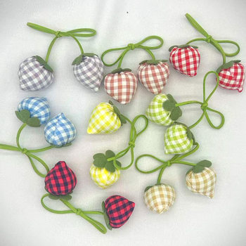 New Plaid Strawberry Kidsren's Cute Hair Rope Headband Accessories Handmade Fabric Hairpin Luggage DIY Jewelry Accessories