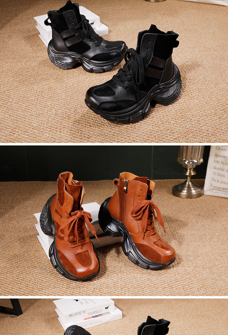 Boot nữ cổ thấp da bò thật dây kéo hông phong cách cổ điển — màu đen, màu nâu