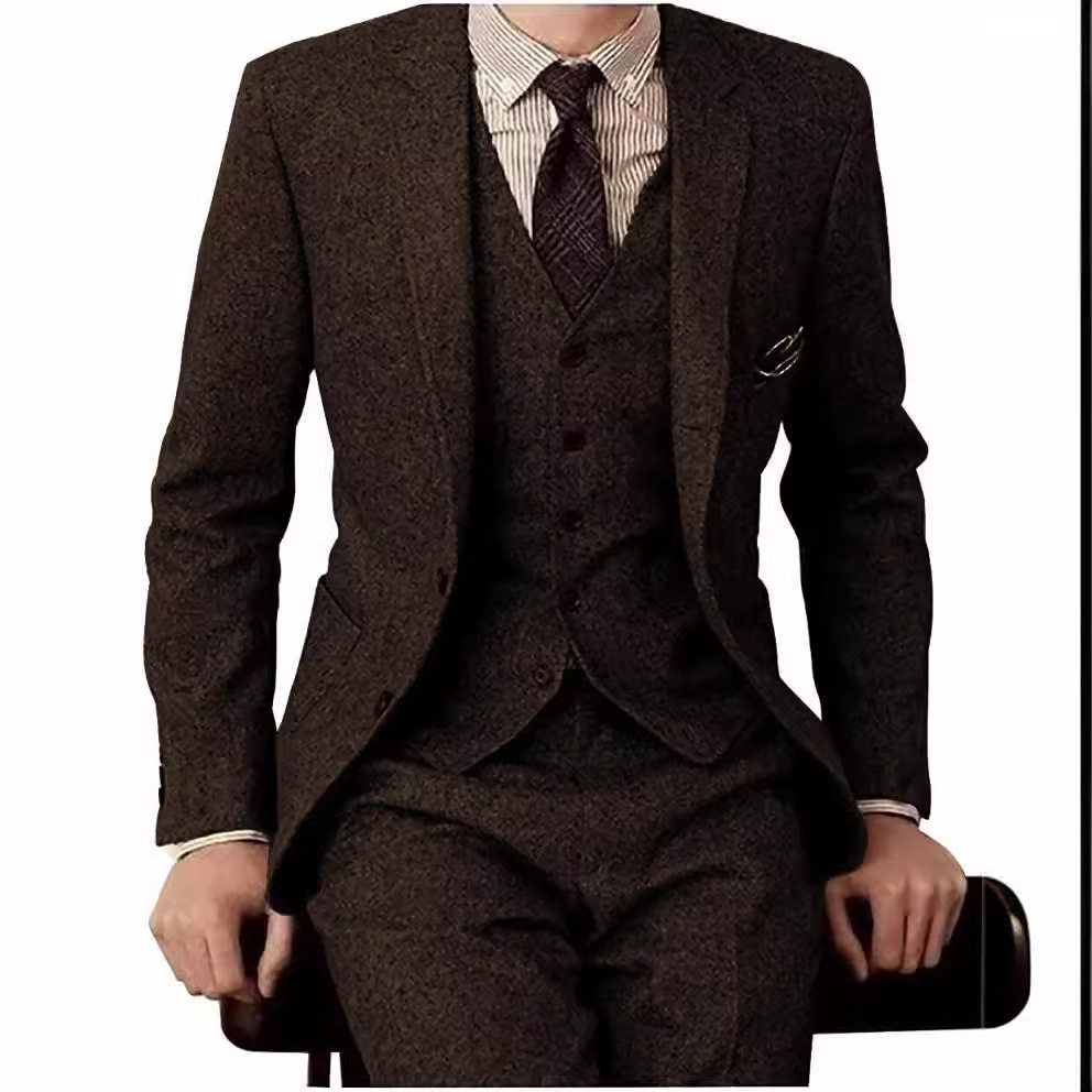男士西服三件套时尚毛呢西装套装韩版潮流上班职业装商务休闲西装