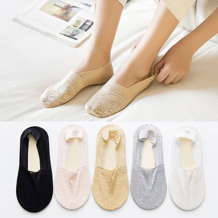 深口女士提花蕾丝锁边花边棉底隐形袜浅口硅胶防滑棉底船袜子批发