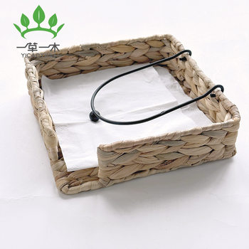Amazon Hot Sale Paper Towel Holderwith Iron Rack Nordic Storage Basket Blow-proof Paper Towel Storage Water Hookweed Handmade Basket