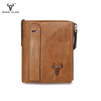 Master Craftsman Leather Goods Genuine Leather Wallet Double Zipper Short Style Multi-Card Slot Card Holder Coin Purse First Layer Cowhide Money Clip Coin Compartment