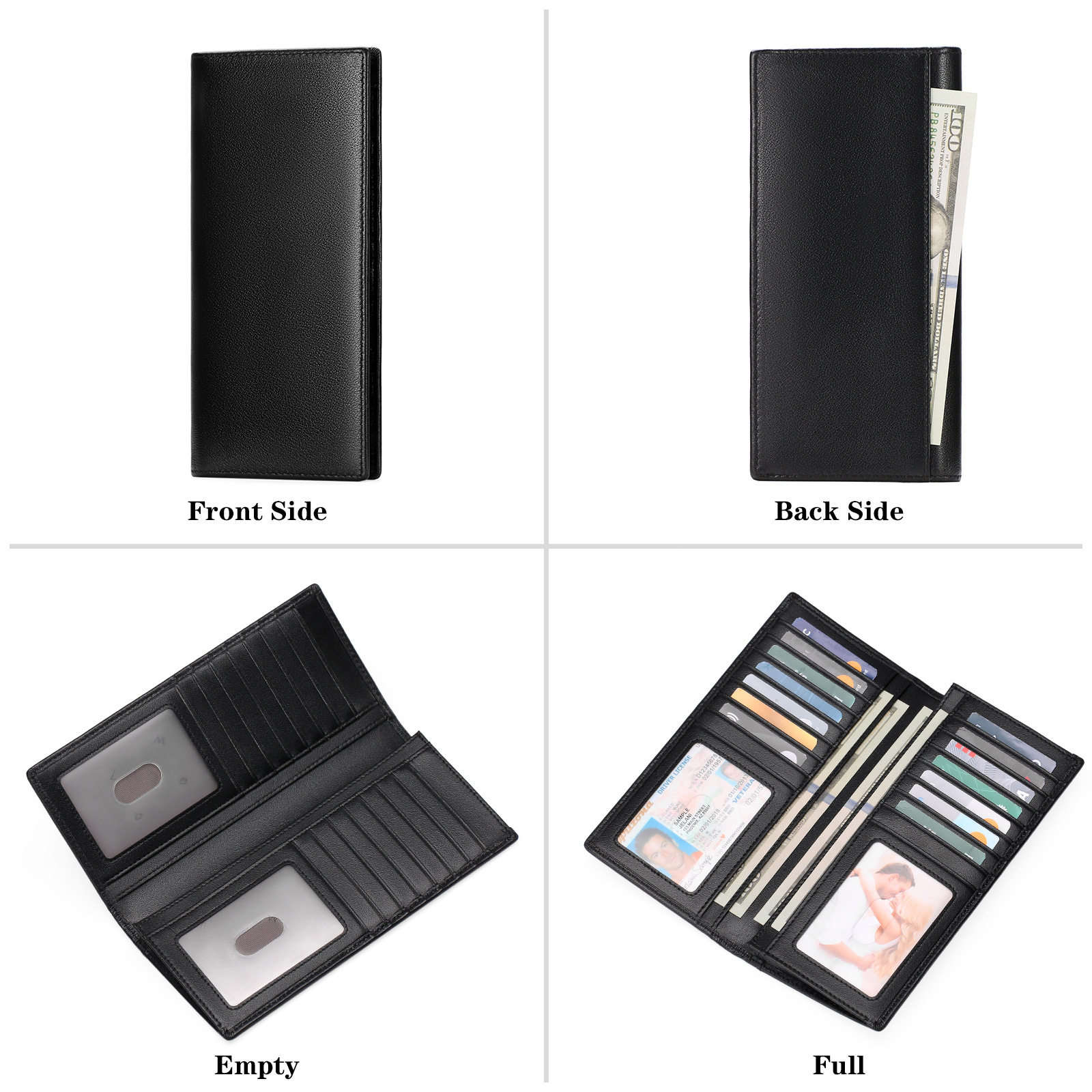 Falan Mule New Men's Business Long Wallet, Simple Soft Leather Plain Thin Wallet