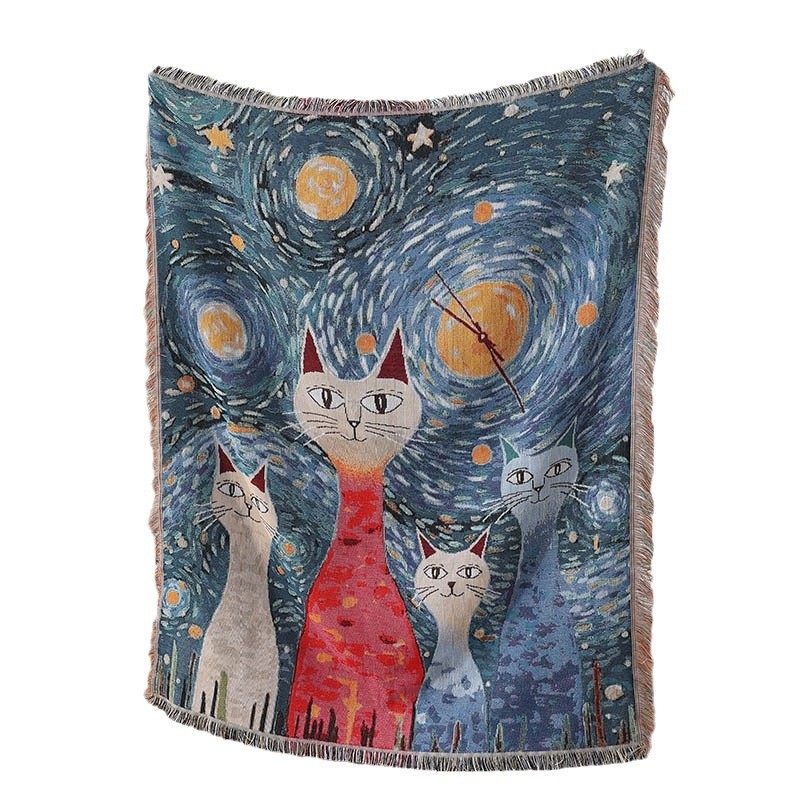 Customized Pet Kitten Jacquard Decorative Tapestry Cotton Thread Blanket Sofa Towel Office Nap Blanket High-End Gift Blanket