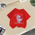 Red purple dinosaur short sleeves