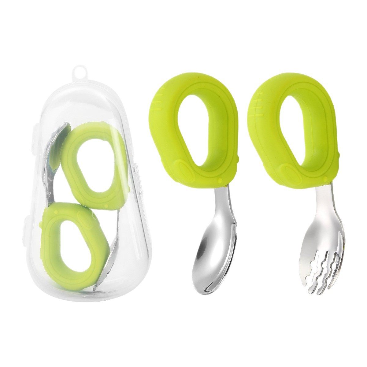 Baby Training Spoon 304 Stainless Steel Spoon and Fork Set Silicone Handle Household Food Supplement Spoon Portable Wholesale Tableware