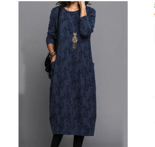 Casual Long Sleeve Pocket Dress for Women Round Neck Available in Multiple Colors Wholesale Sizes S to XXXL
