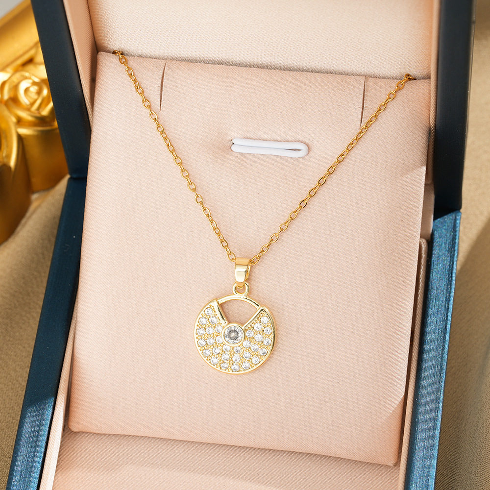 351 フル ダイヤモンド ラウンド ネックレス - ゴールド