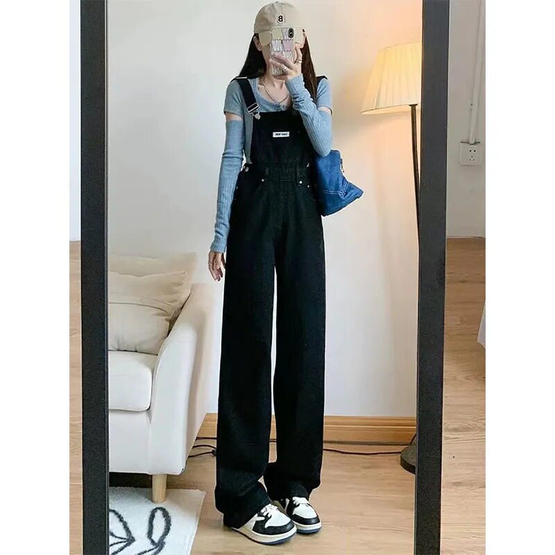 Womens Denim Jumpsuit Loose Fit Plus Size Adjustable Straps Floor Length Spring Fall Casual Wear Wholesale