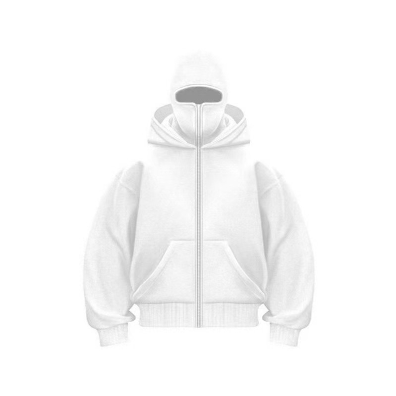 跨境男士拉链衫抓绒开衫蒙面双帽设计连帽衫卫衣欧码宽松运动外套