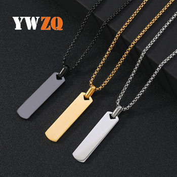 Cross-border fashion stainless steel necklace men's simple versatile smooth rectangular pendant necklace lettering jewelry