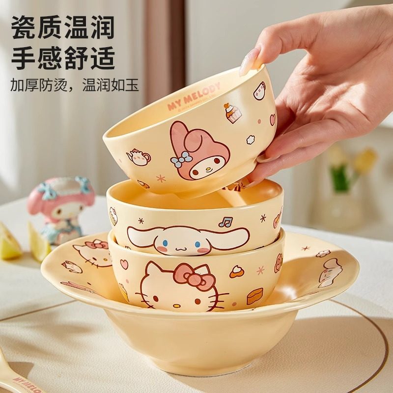 Sanrio Dinner Plate Melody Bowl and Dish Set Ceramic High-Value Household Cute Cream Style Tableware Bestie Gift
