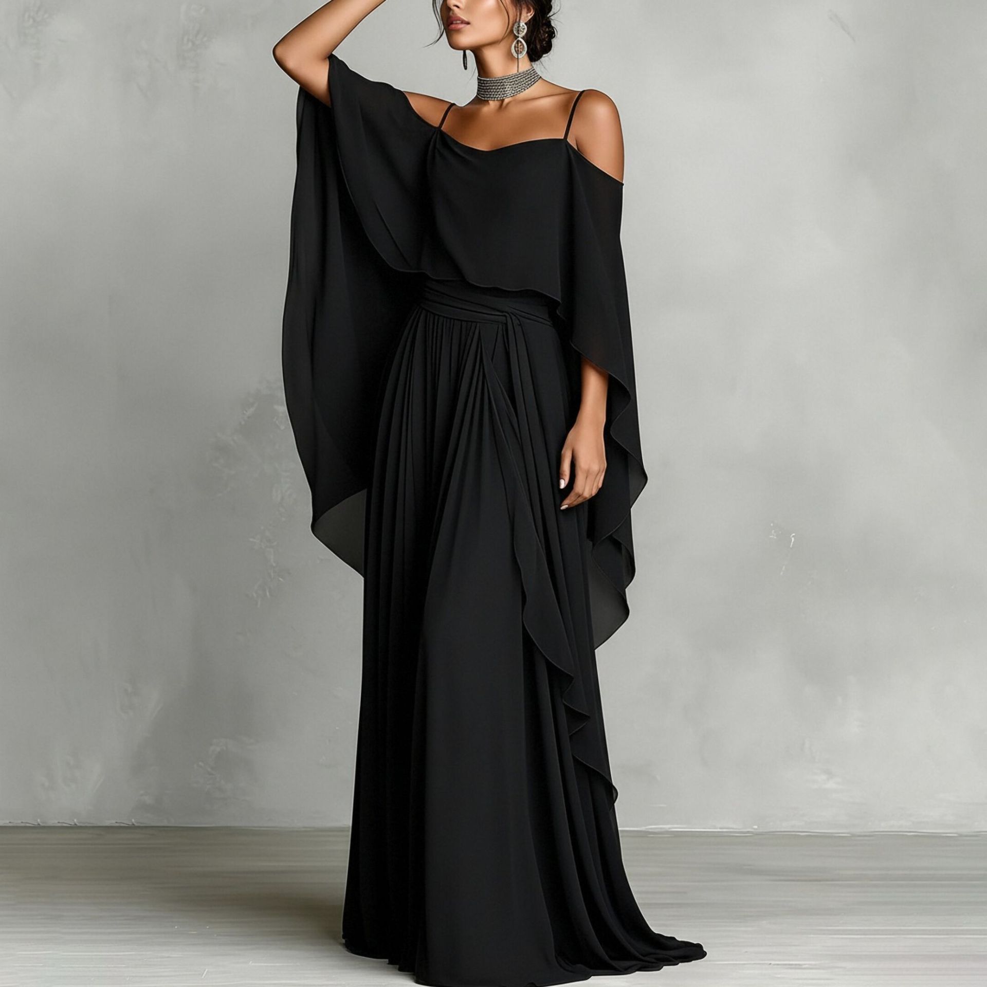 Elegant Womens Maxi Dress Lightweight Solid Color Pleated Design Mesh Details Summer Occasion Wholesale Available