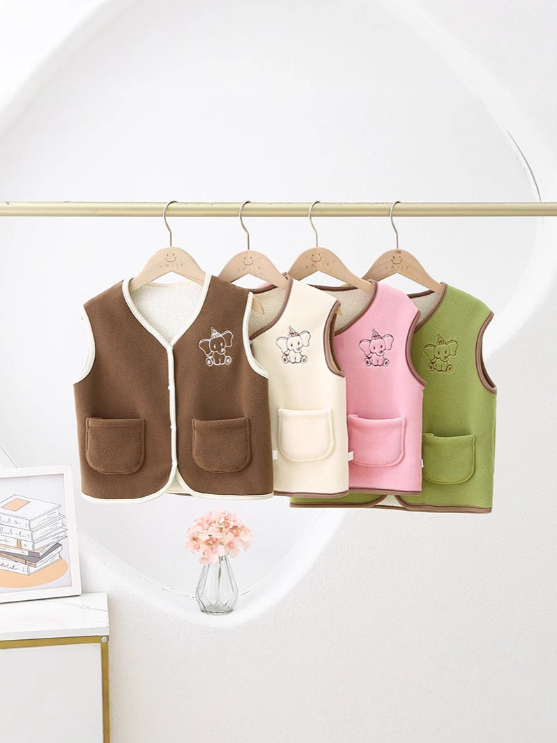 Children's Fleece-Lined Vest, Autumn & Winter Baby Thermal Waistcoat, Boys' Inner/Outer Wear, Infant & Toddler Girls' Thickened Gilet