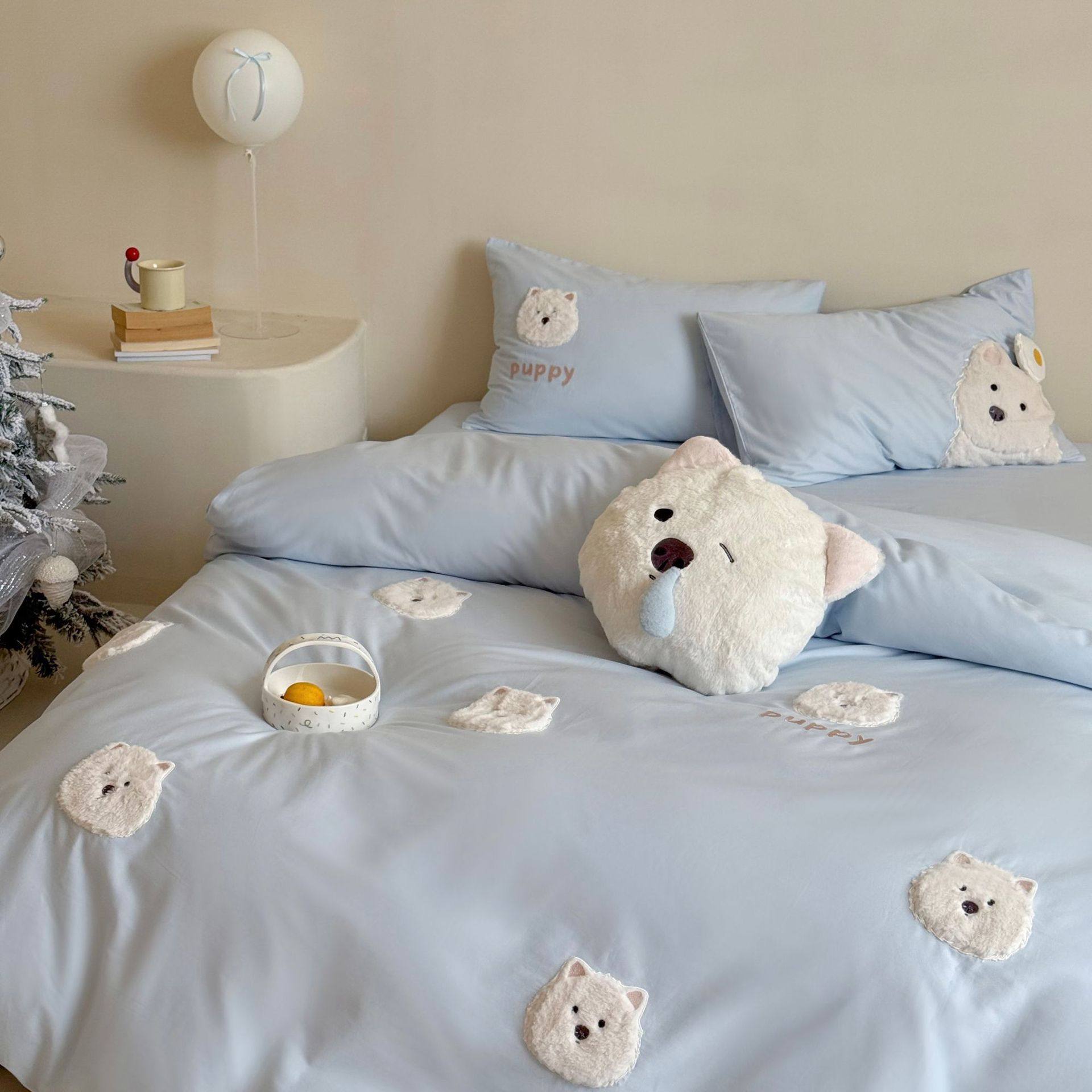 Cartoon 100S Thickened Brushed Cotton Four-Piece Set Pure Cotton Embroidered Duvet Cover Bed Sheet Fitted Sheet Children's Bedding Three-Piece Set