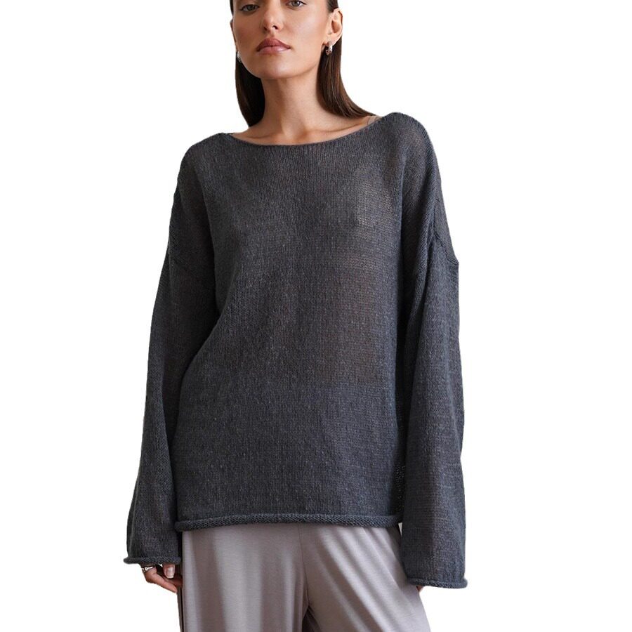 Hollow Knit Sweater Lightweight Sheer Round Neck Long Sleeve Autumn Fashion for Women Wholesale Available