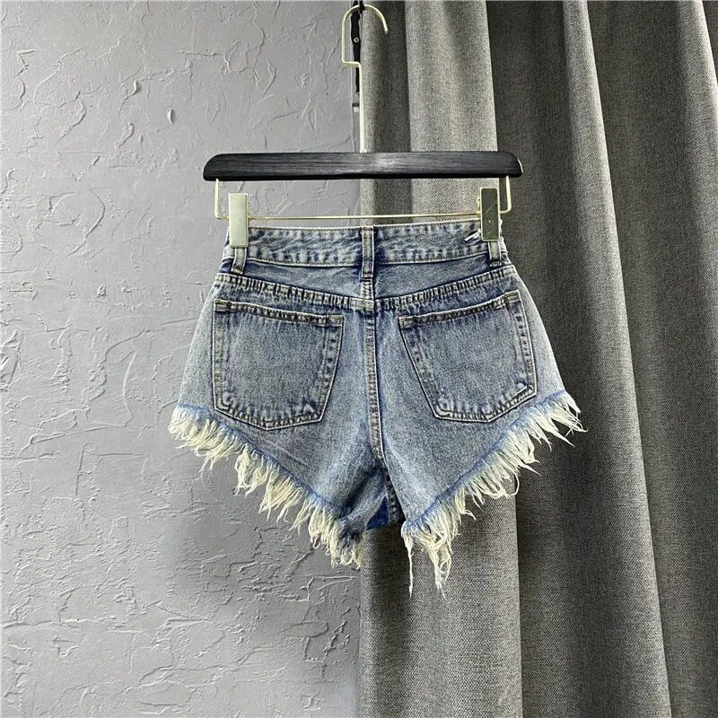 Womens Vintage High Waisted Distressed Denim Shorts Frayed Hem Pocket Details Sexy Low Rise A Line Summer Casual