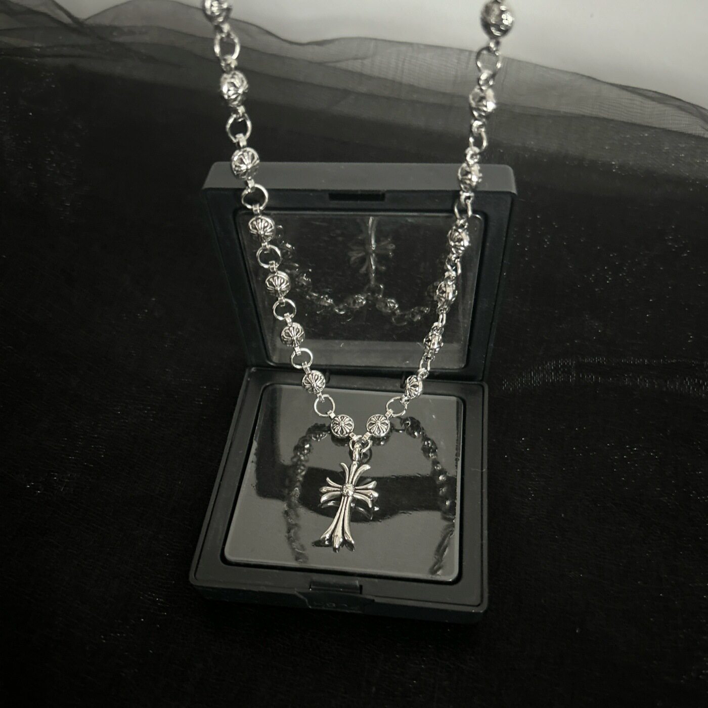 European and American Retro Cross Necklace for Men, Street Hip-Hop Trendy Brand Cross Pendant Necklace, Handmade Chain, Couple Accessories