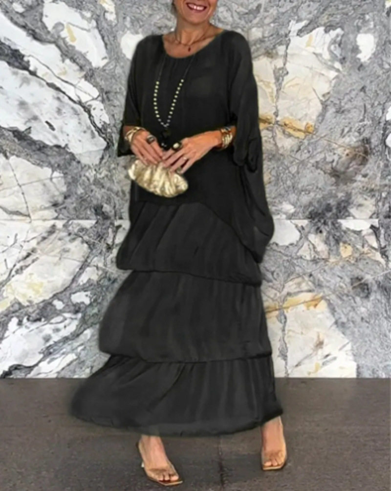 Batwing Sleeve Cake Dress Round Neck Fashionable Elegant Autumn Collection Wholesale Available
