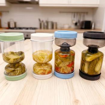 Round Upper and Lower Separated Pickle Jar Pickle Jar Dry and Wet Filter Distribution Hourglass Jar Glass Sealed Jar