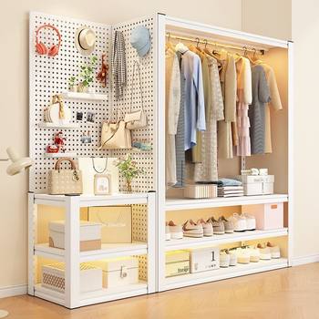 Household Shelf Wardrobe Double-Layer Clothes Rack Steel Clothes Rack Storage Rack Open Simple Wardrobe Wardrobe Coat Rack
