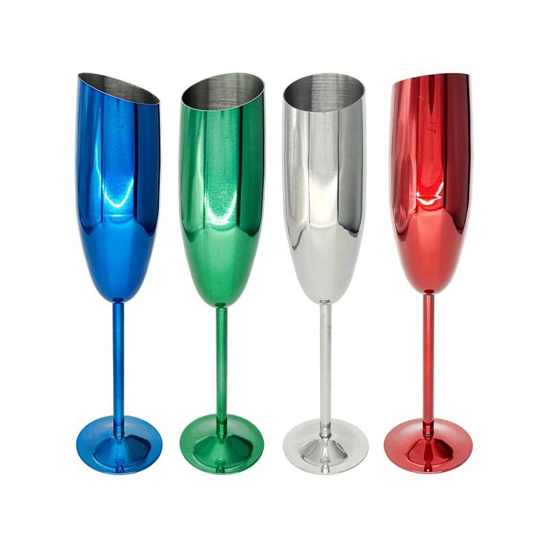 Cross-Border Bar Supplies Sparkling Wine Goblets Thickened Slanted Mouth High-End Banquet Champagne Glasses Electroplated Stainless Steel Wine Glasses