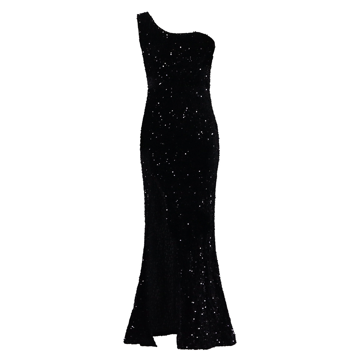 Elegant Sequin Maxi Dress Asymmetrical Shoulder Sexy Slit Fashionable Design Evening Wear Party Dress Wholesale