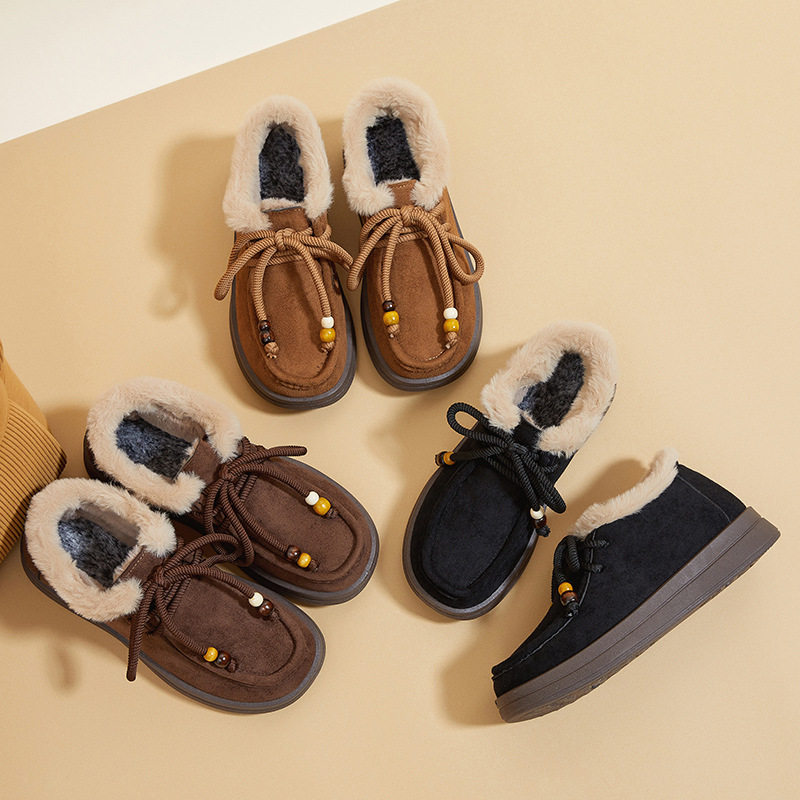 2025冬季新款勃肯鞋女保暖厚底棉鞋系带绒面雪地靴民族风平底防滑,淘宝优惠券,粉丝福利购,淘宝优惠卷