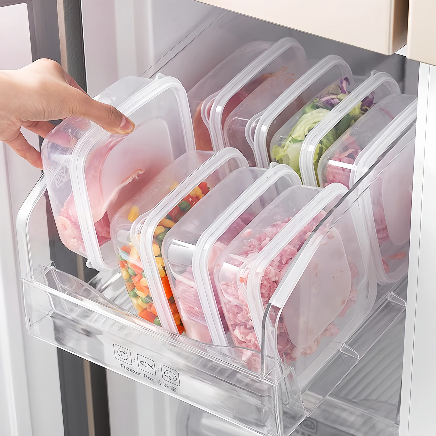 Refrigerator Fresh-Keeping Box, Frozen Packaging, Food-Grade Storage Box, Sealed Frozen Meat Compartment, Refrigerated Packaging Small Box with Lid