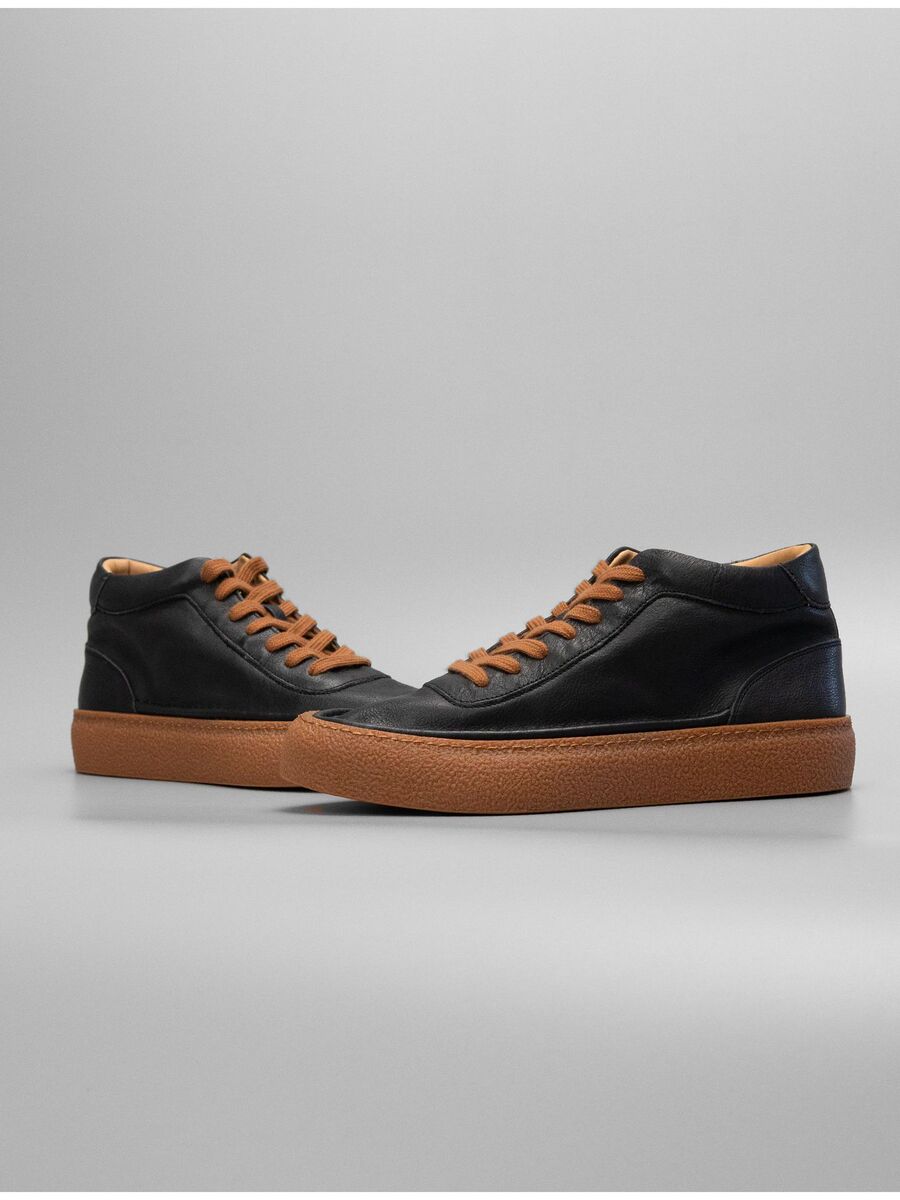 Giày sneaker nam da bò màu trơn phong cách retro — Màu đen