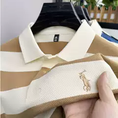 Striped Polo Shirt Men's Summer New Short-Sleeved Men's Casual Embroidered Top Half-Sleeved Pony Lapel Half-Sleeved