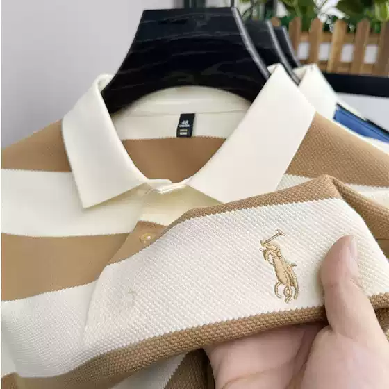 Striped Polo Shirt Men's Summer New Short-Sleeved Men's Casual Embroidered Top Half-Sleeved Pony Lapel Half-Sleeved