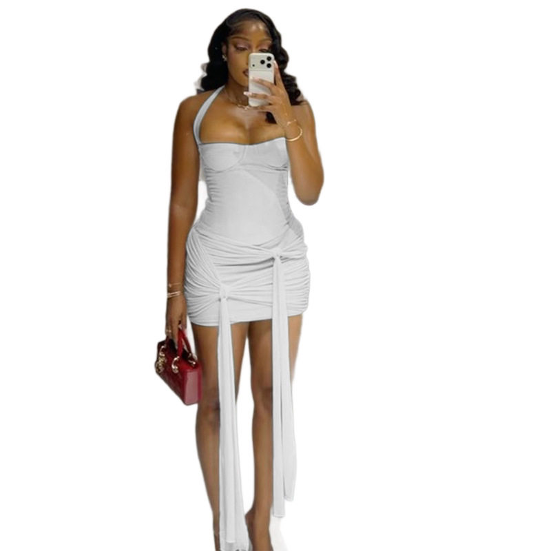 Solid Color Halter Neck Bodycon Mini Dress Slim Fit Sexy Style Trendy for Streetwear Summer Fashion Wholesale