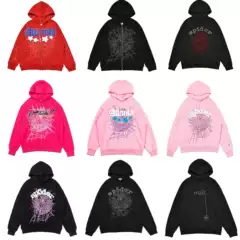 25Ss High-Quality Sp555Der American Trendy High Street Hot Diamond Foam Letter Spider Web Hoodie Men's and Women's Tops