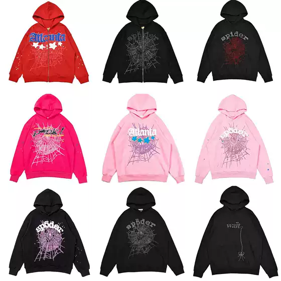 25Ss High-Quality Sp555Der American Trendy High Street Hot Diamond Foam Letter Spider Web Hoodie Men's and Women's Tops