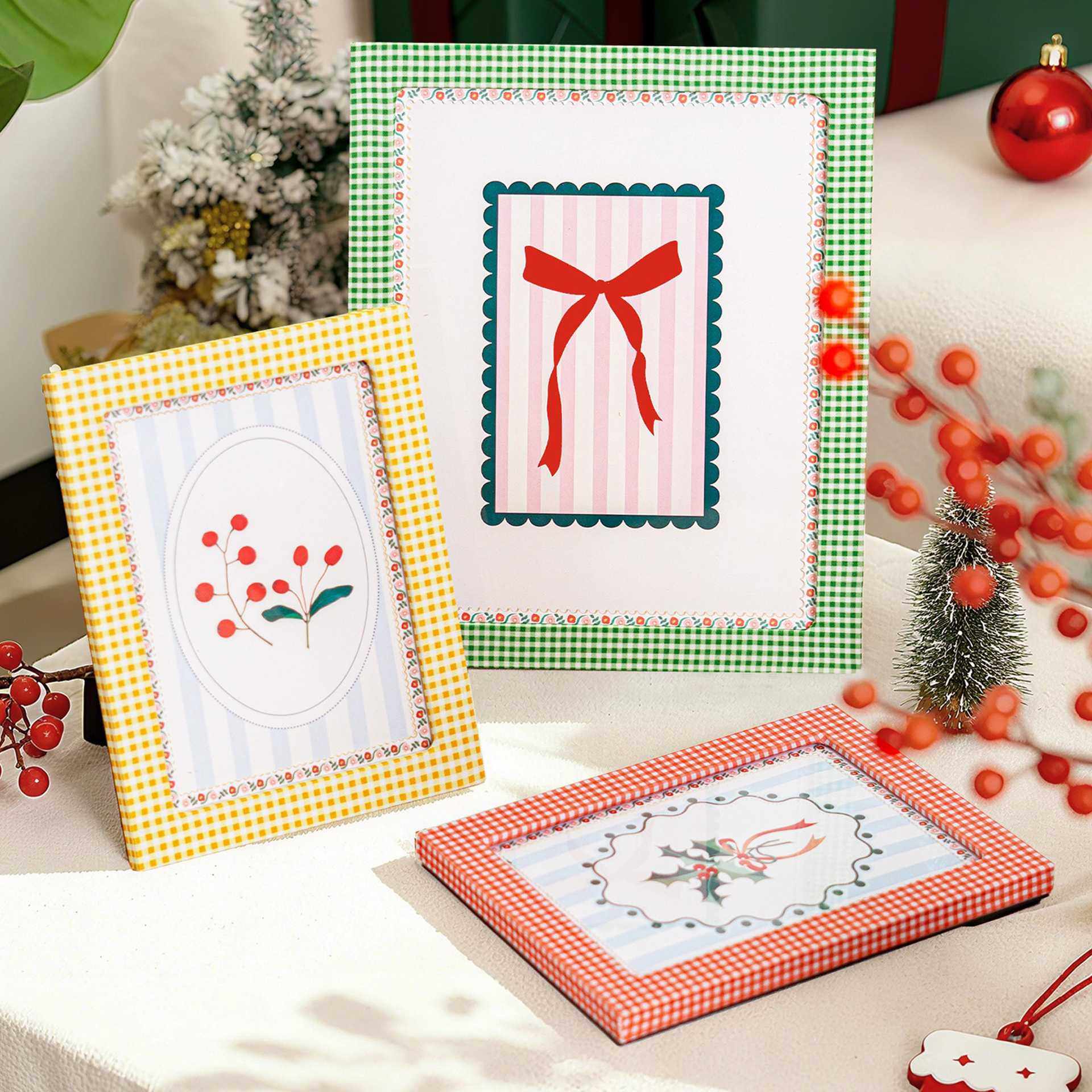 Custom Creative Plaid Velvet Photo Frame Cover for Living Room and Bedroom Photo Display Stand Photo Ornament Hollow Photo Frame Cross-Border