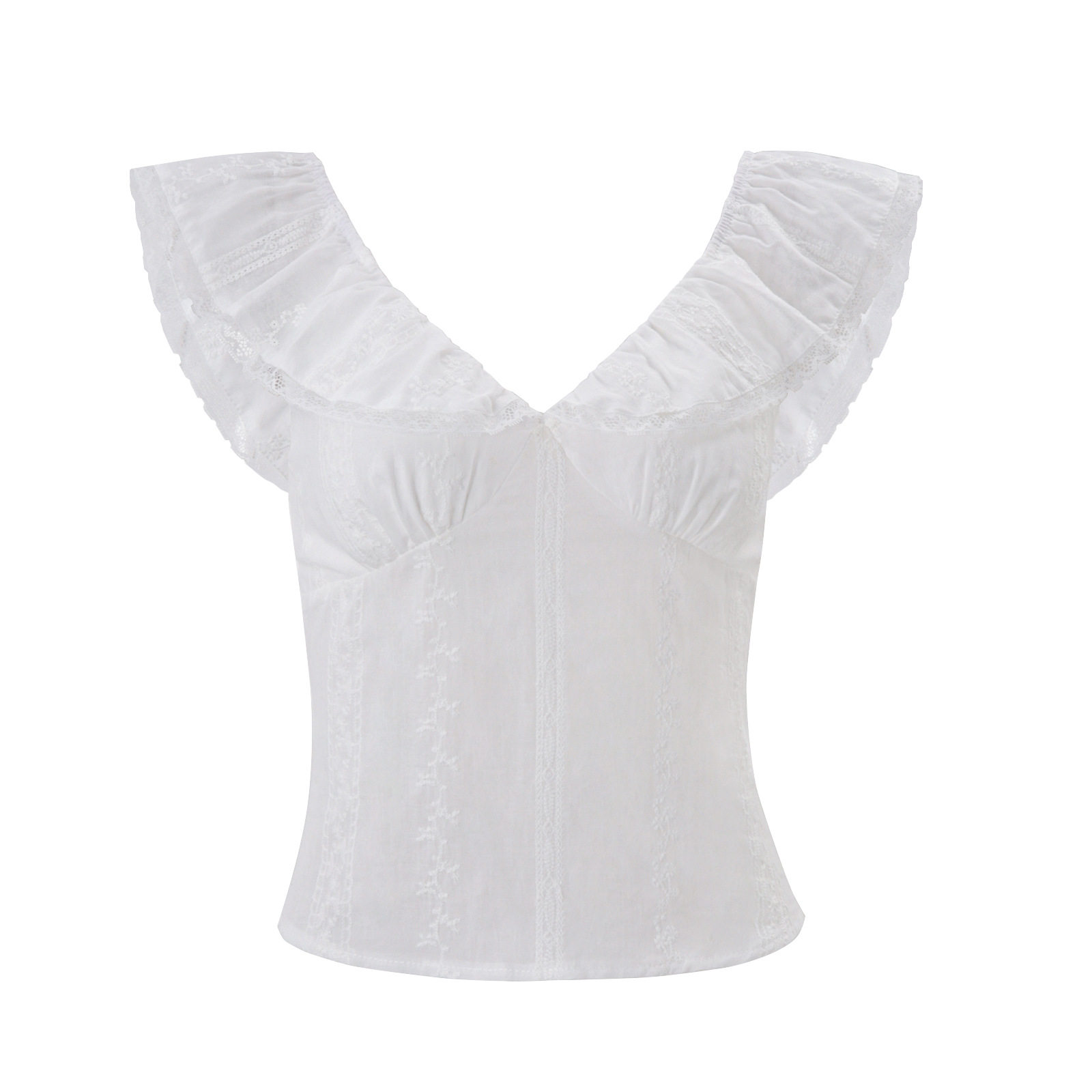 Womens Short Sleeve V Neck Ruffled T Shirt Sweet French Style Fitted Waist Summer Fashion Wholesale Available