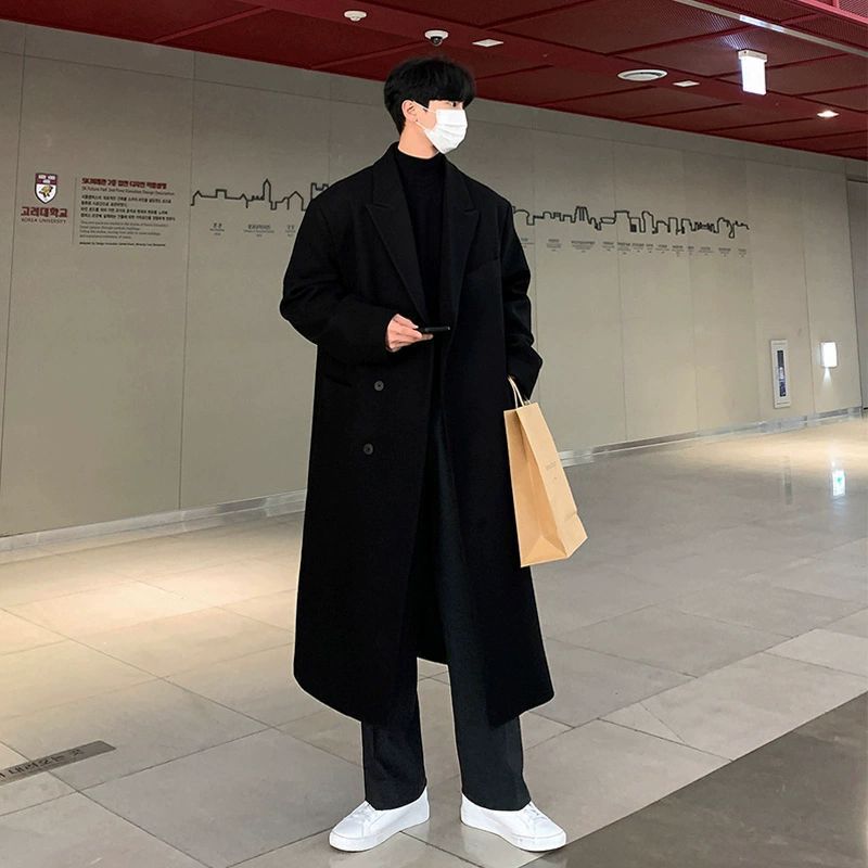 Mens Wool Blend Overcoat Mid Length Design Loose Fit with Drop Shoulder Available in Black and Camel Wholesale