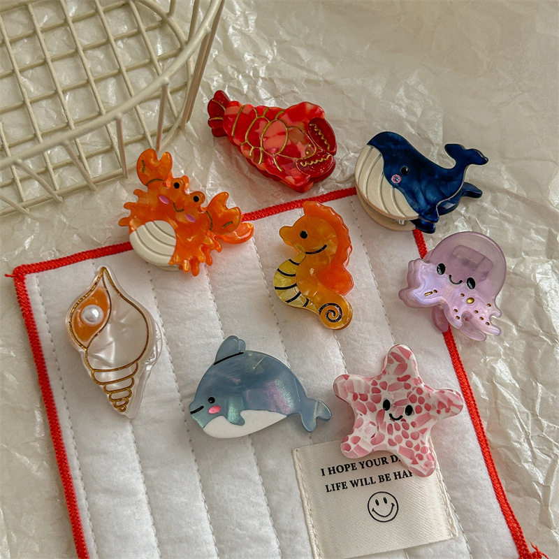 Whale Dolphin Ocean Style Series Acetic Acid small size Clip Girl's Sweet Half-Tie Small and Exquisite Hairpin Hair Accessories