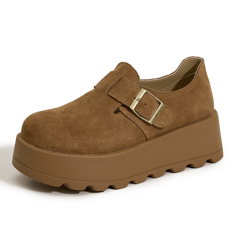 Sandal nữ Birkenstock da thật quai chữ V đế dày mùa hè — Lạc đà, Mơ