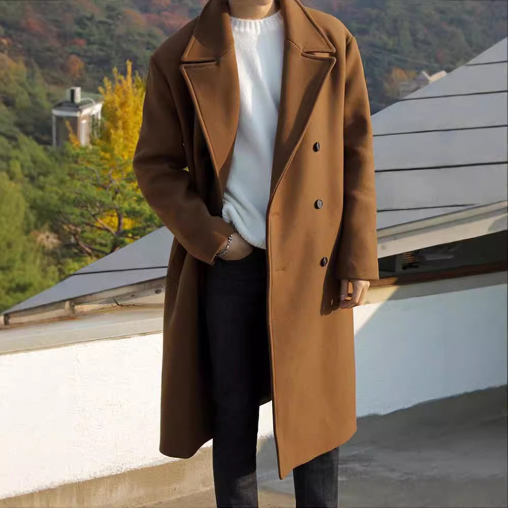 Mens Wool Overcoat Thick Warm Fabric Mid Length Available in Khaki and Black Wholesale Options