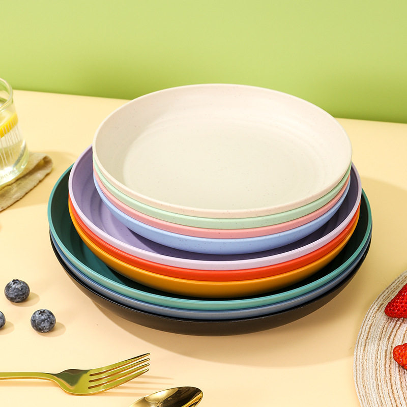 Japanese-style Wheat Straw Plastic Dinner Plate Household Round PP Salsa Dinner Dinner Plate Lightweight Dinner Plate Kitchen Supplies
