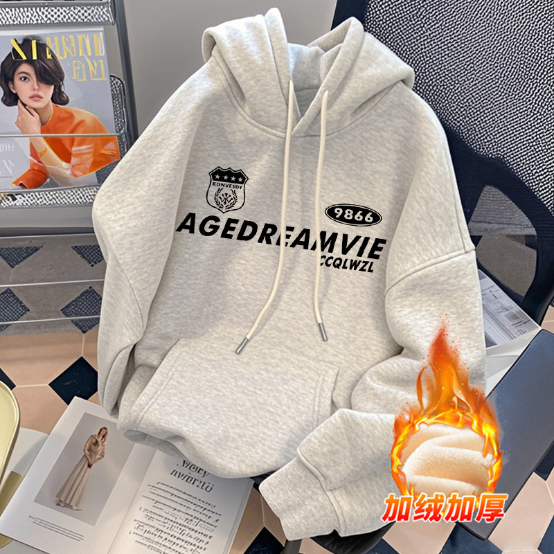 Autumn and Winter Hong Kong Style Ins Solid Color fleece-lined Hooded Sweat Men's Korean Style Fashionable Sports Pullover Couple Clothes