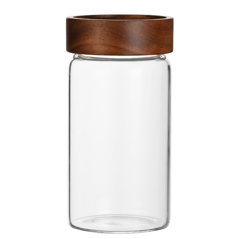 Acacia Wood Borosilicate Glass Threaded Sealed Jar Kitchen Daily Storage Jar Miscellaneous Grains Dried Fruit Tea Storage Jar
