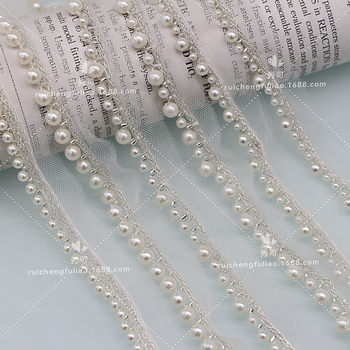 Gold and silver silk gauze unilateral pearl lace hand-nailed bead rimmed webbing clothing cheongsam Chinese clothing accessories wholesale