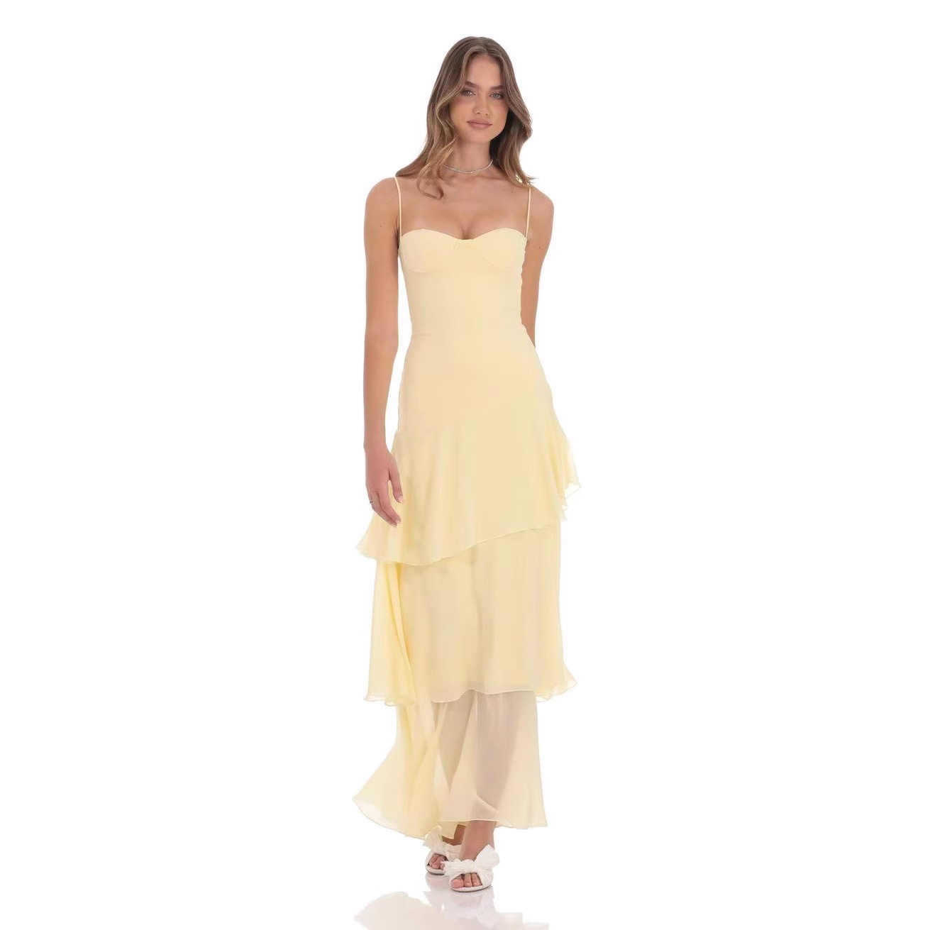 Womens Casual Maxi Dress Adjustable Straps Elegant Design Lightweight Fabric Perfect for Vacation or Summer Events