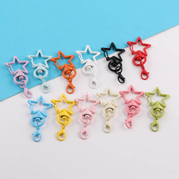Candy Color Painted Five-Pointed Star with Crayfish Buckle Keychain Handmade DIY Doll Bag Hanging Buckle Jewelry Accessories