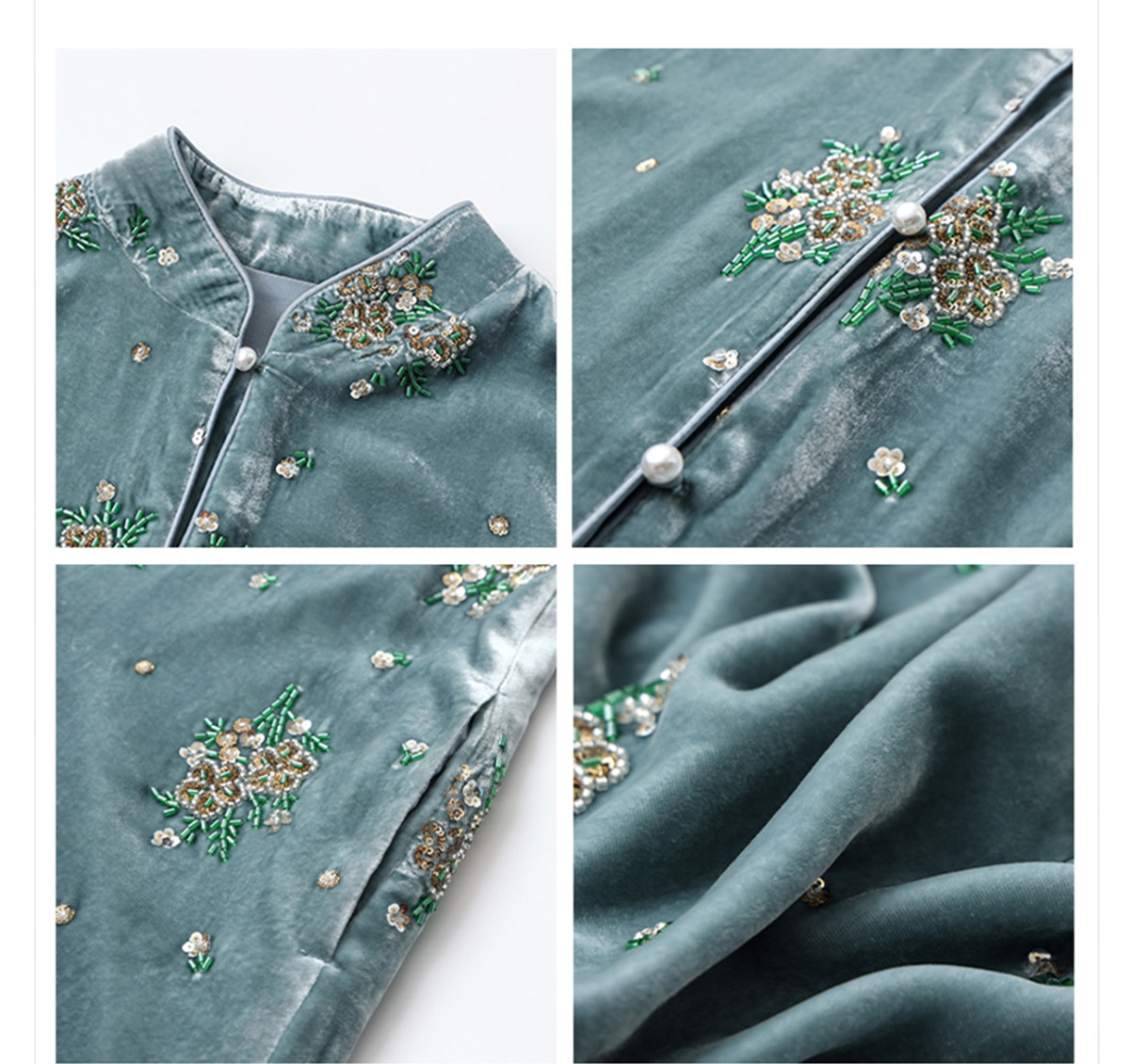 Áo sơ mi nữ lụa tơ tằm cổ đứng cài khuy kiểu cardigan thêu hoa — Dương Tây Đỏ (Giao Hàng Ngay)
