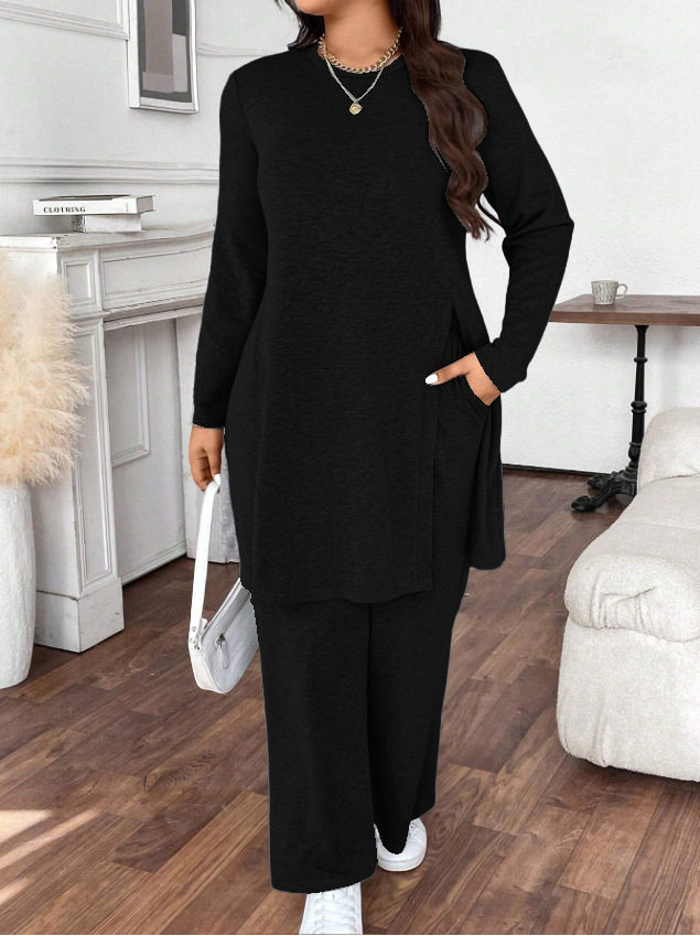 Casual Korean Fashion Suit for Women 2025 New Autum Casual Style Long-Sleeved Tops Slimming Look Pants Two-Piece Set