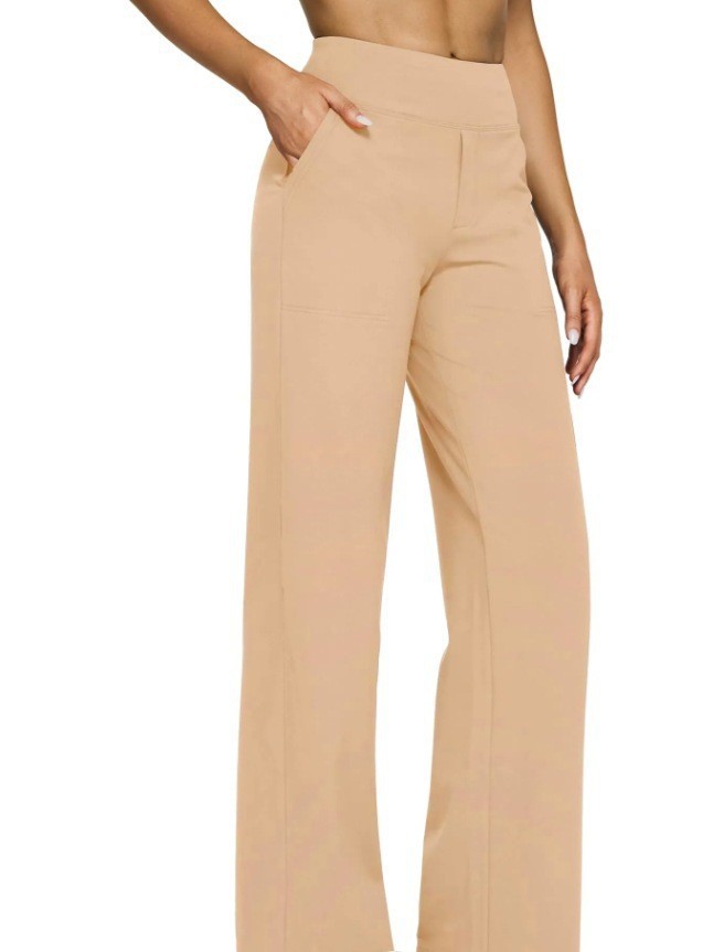 High Waisted Loose Fit Straight Leg Pants Solid Color Pocket Design Casual Style Autumn Collection Wholesale
